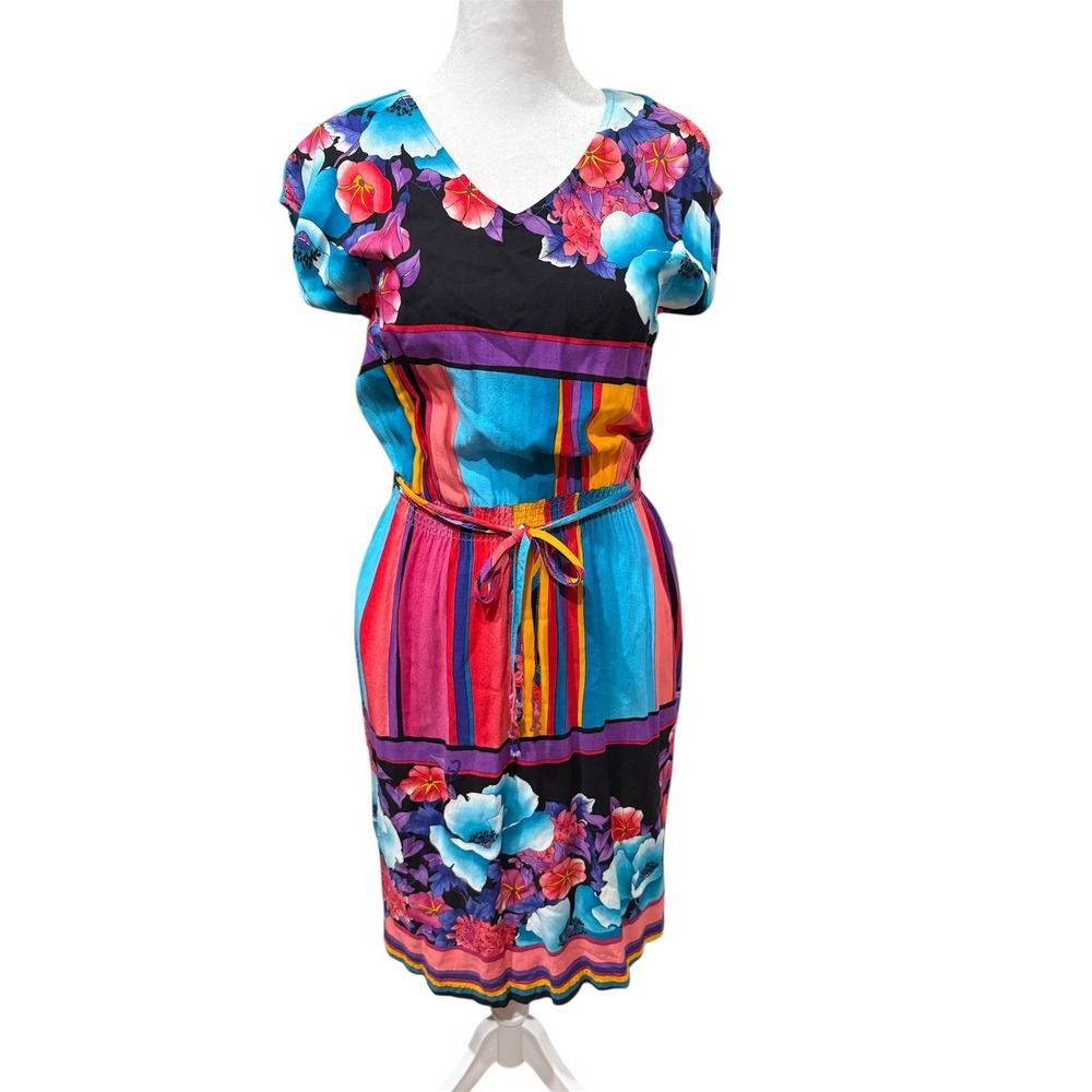 Vtg‎ BLUE HAWAII Dress Size Small Tropical Floral Blue Red Hawaii Hawaiian